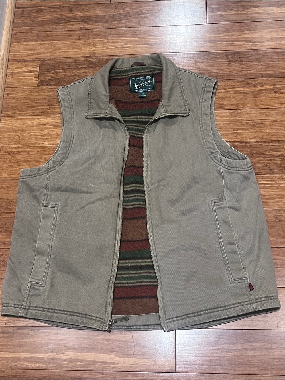 Woolrich Vest Mens Large Fleece Lined Workwear Canvas Full Zip